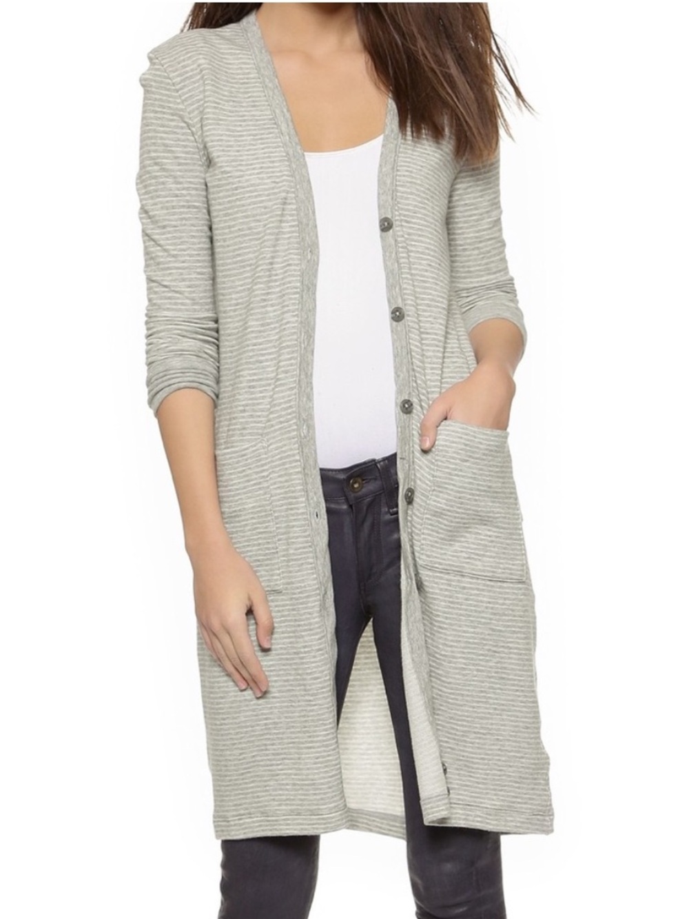 James Perse Long Raglan Striped Knit Cardigan Size 4 Cotton Blend Chic Preppy